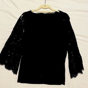 Ralph Lauren Blouse Womens Petite Large Black